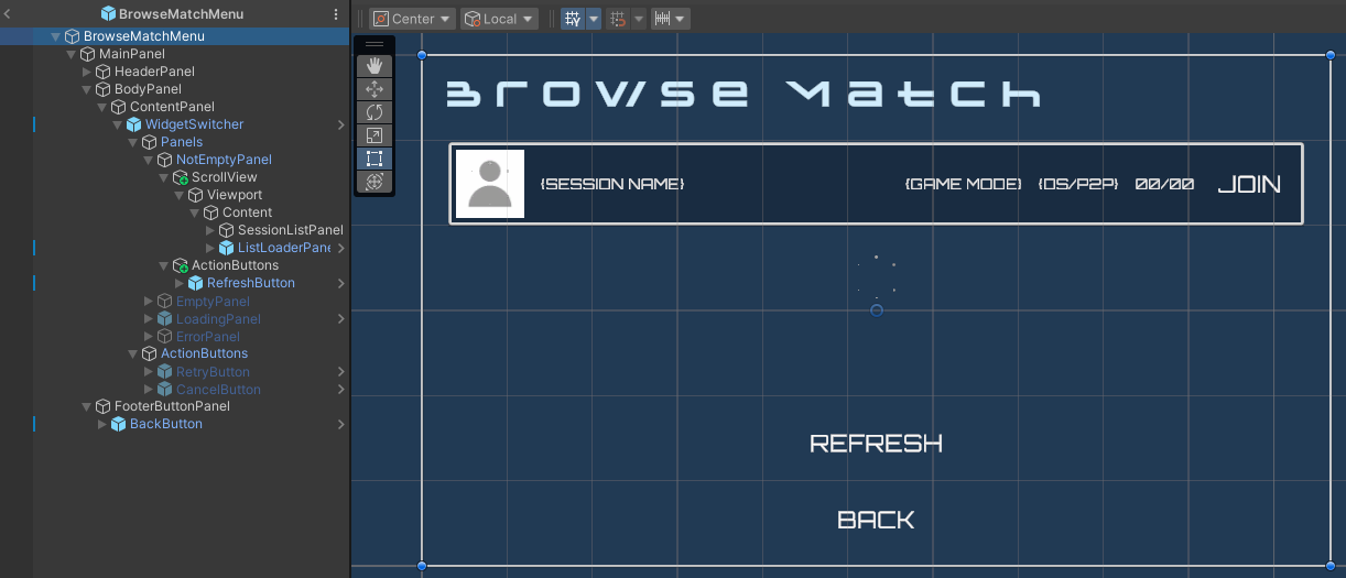 Browse match menu preview Unity Byte Wars joinable sessions dedicated server