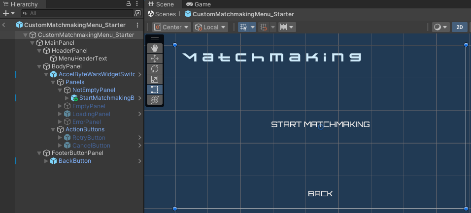 Custom matchmaking menu Unity Byte Wars Game client integration