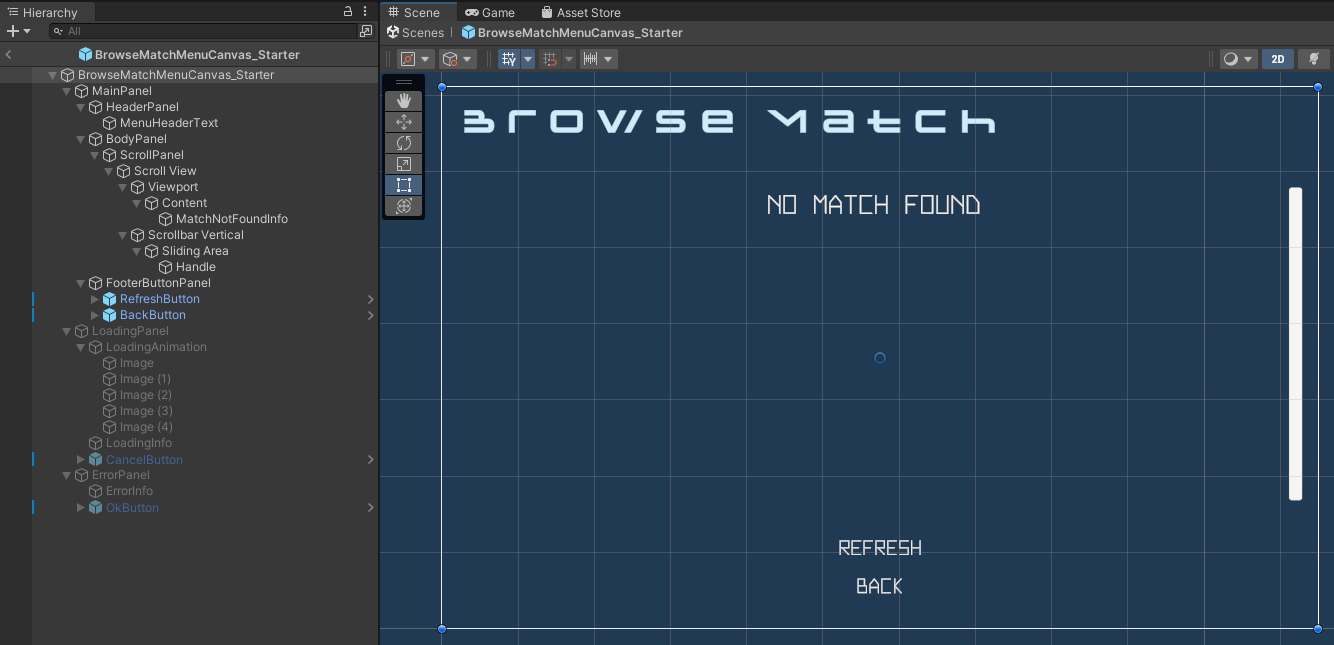 Preview of the browse match session Unity Byte Wars joinable sessions dedicated server