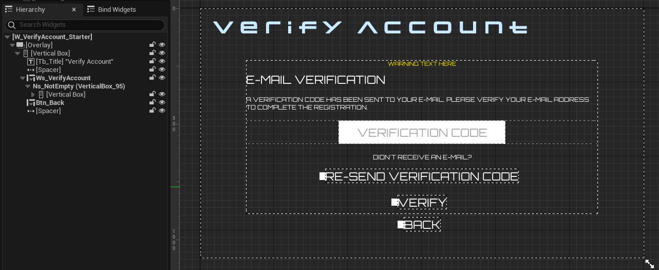 Verify account widget Unreal Byte Wars In-game registration