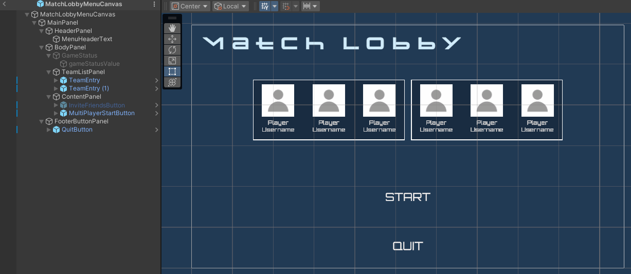 Match lobby menu preview Unity Byte Wars quick match dedicated server