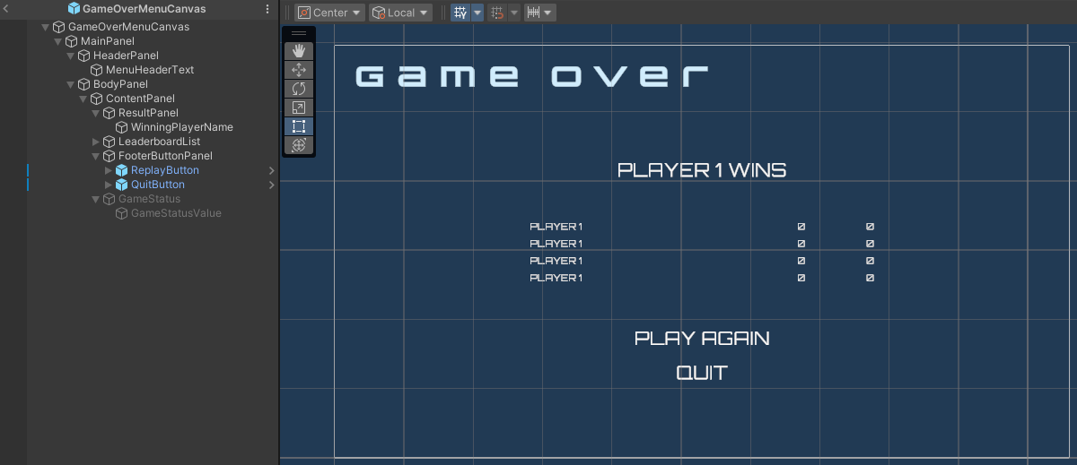 Game over menu preview Unity Byte Wars quick match dedicated server