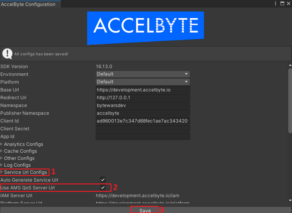 Enable AMS in AccelByte Configuration Unity Byte Wars dedicated servers with AMS