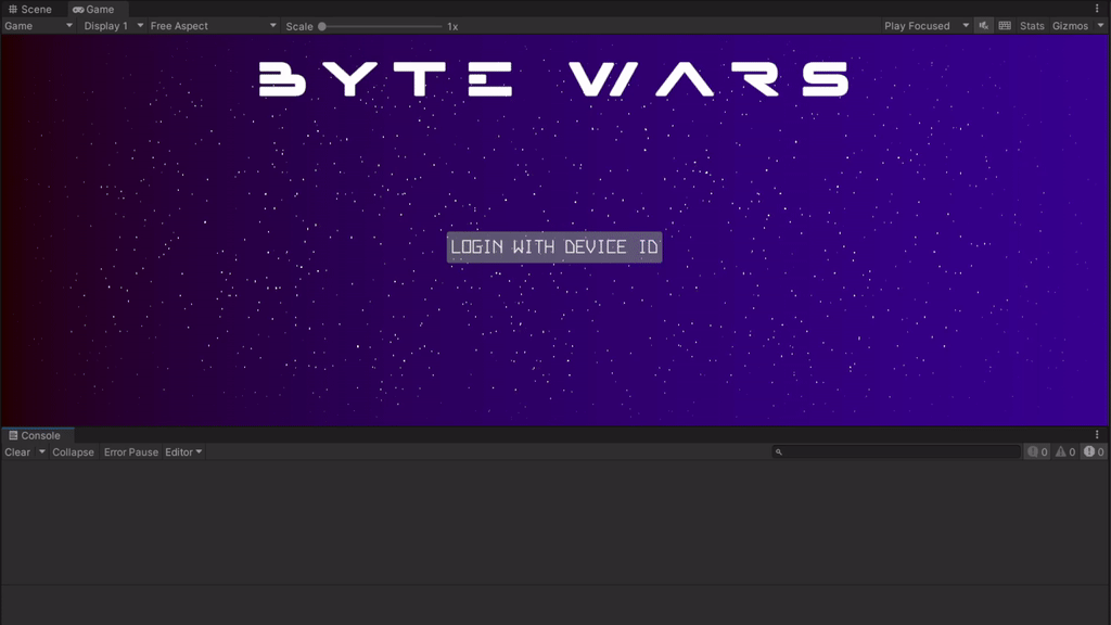 Login success preview gif Unity Byte Wars device ID