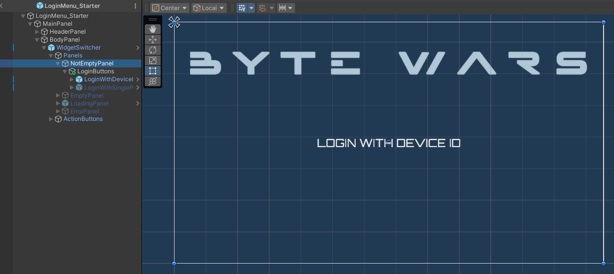 Default state preview Unity Byte Wars device ID
