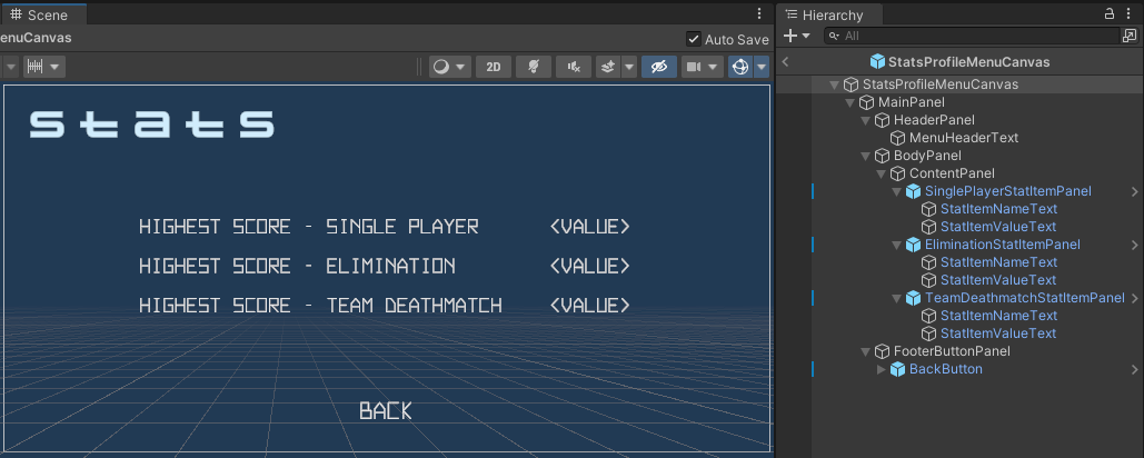 Stats Profile Menu preview Unity Byte Wars stat tracking