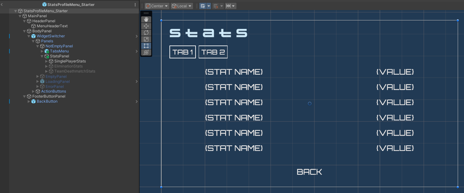 StatsProfileMenu_Starter preview image Unity Byte Wars stat tracking