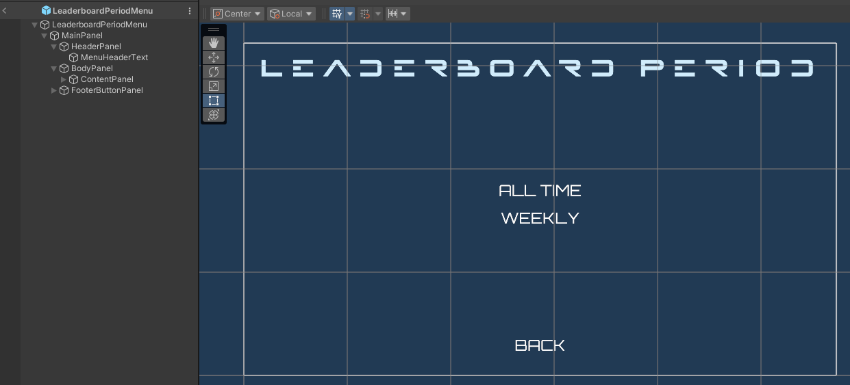 Leaderboard period widget Unity Byte Wars weekly leaderboard