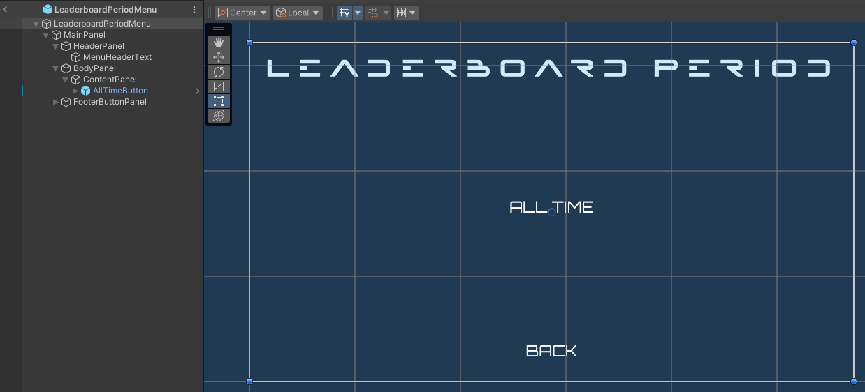 Leaderboard period widget Unity Byte Wars all time leaderboard