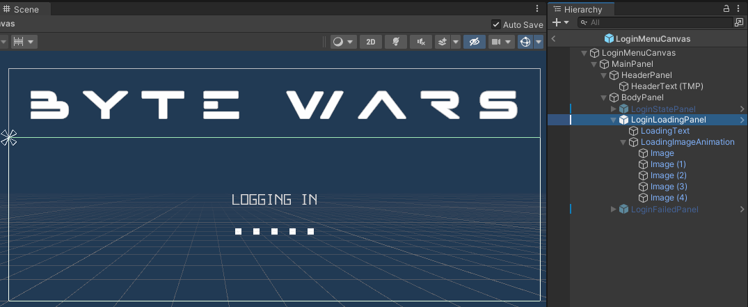 Login Loading Panel Preview Unity Byte Wars device ID