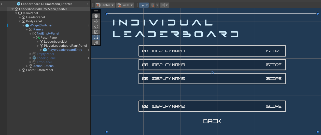 All-time leaderboard menu Unity Byte Wars all time leaderboard