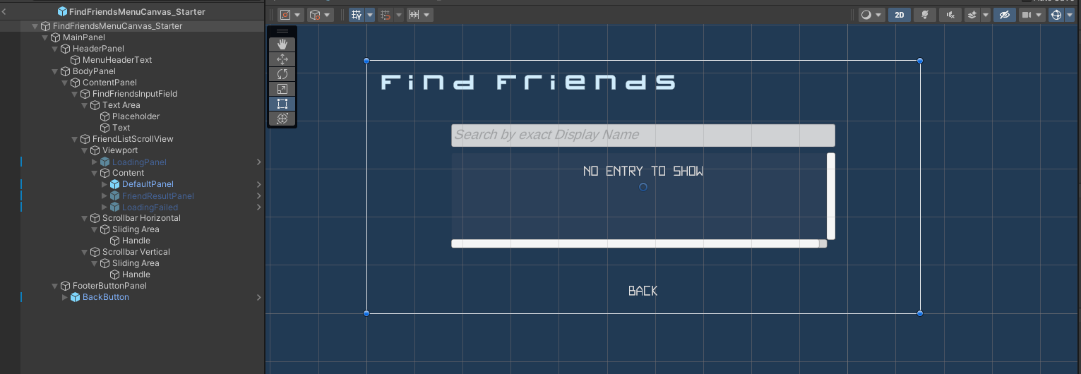 Find friend widget Unity Byte Wars search players