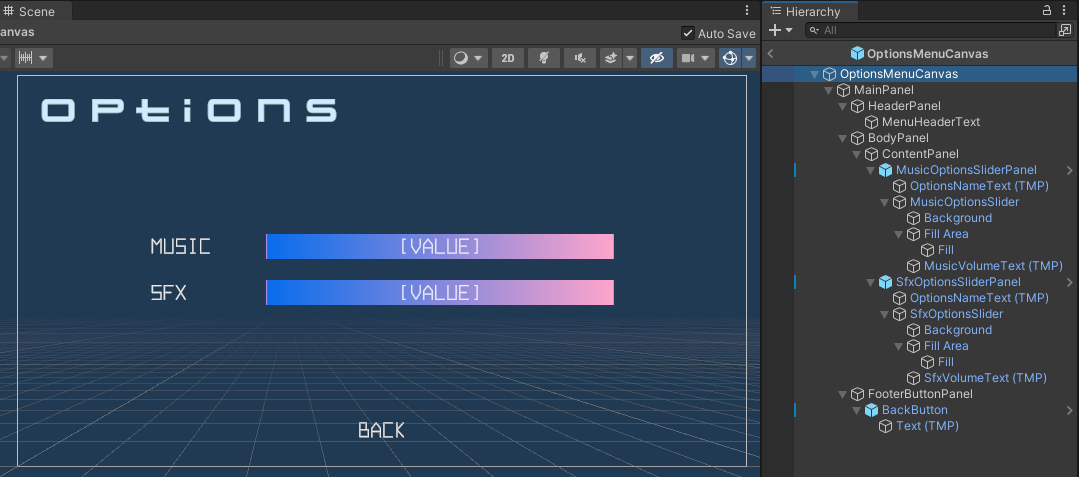 Options Menu preview Unity Byte Wars cloud saves