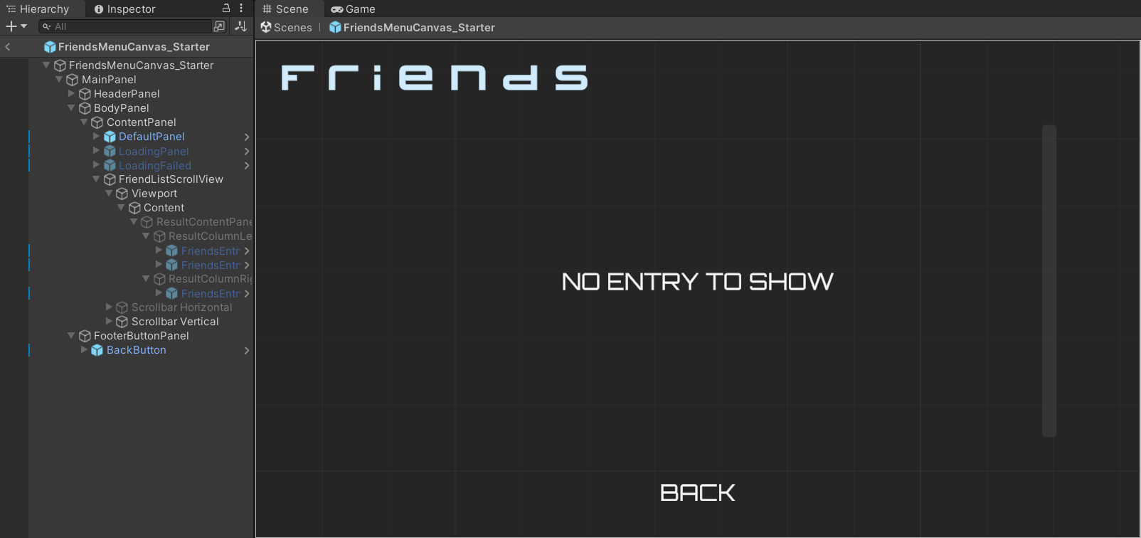 Friends Menu Canvas Unity Byte Wars friend list