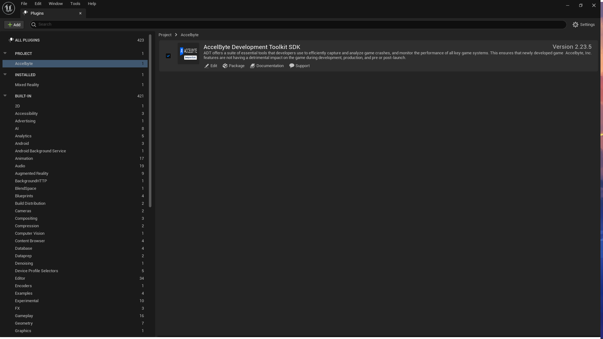 Checkbox to the left of AccelByte Development Toolkit SDK in the Unreal Engine