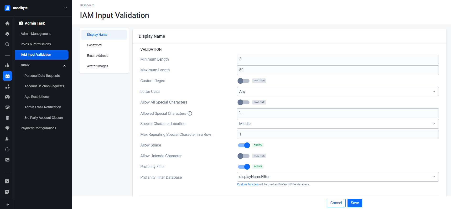 IAM Input Validation 