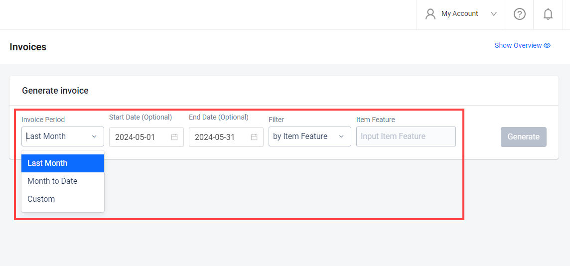 Choose invoice date range