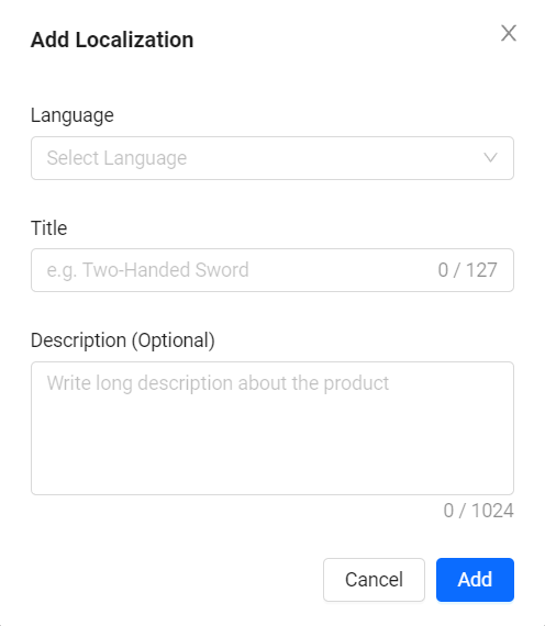 Add Localization form