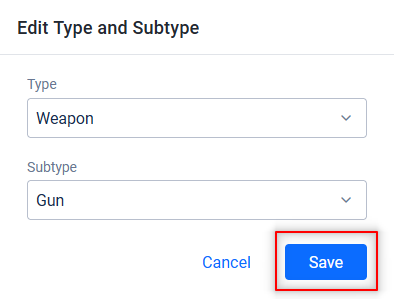 Edit type and subtype form