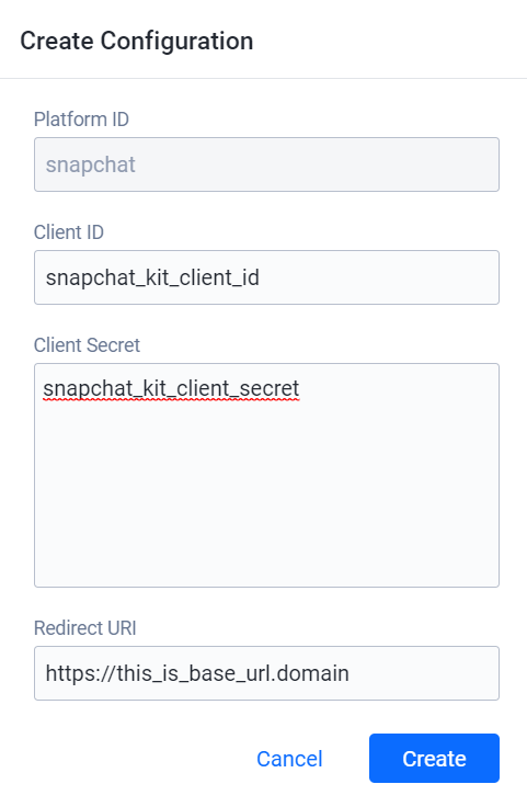 Snapchat Create Configuration