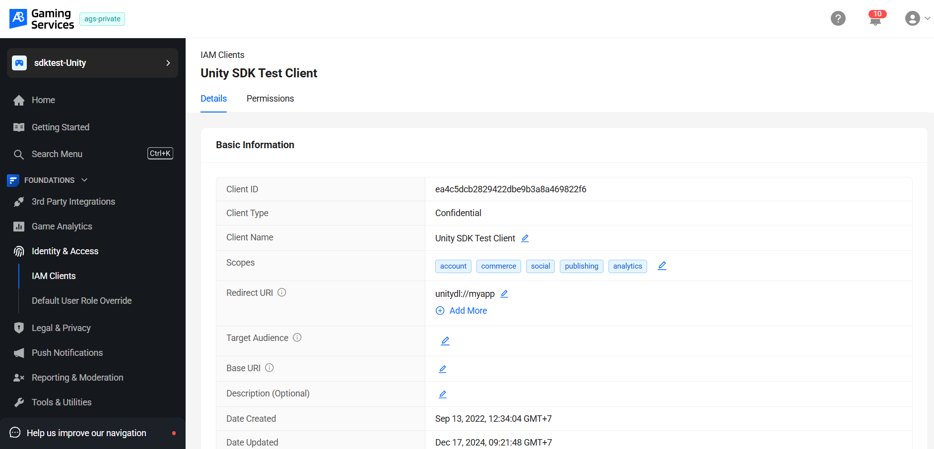IAM client details
