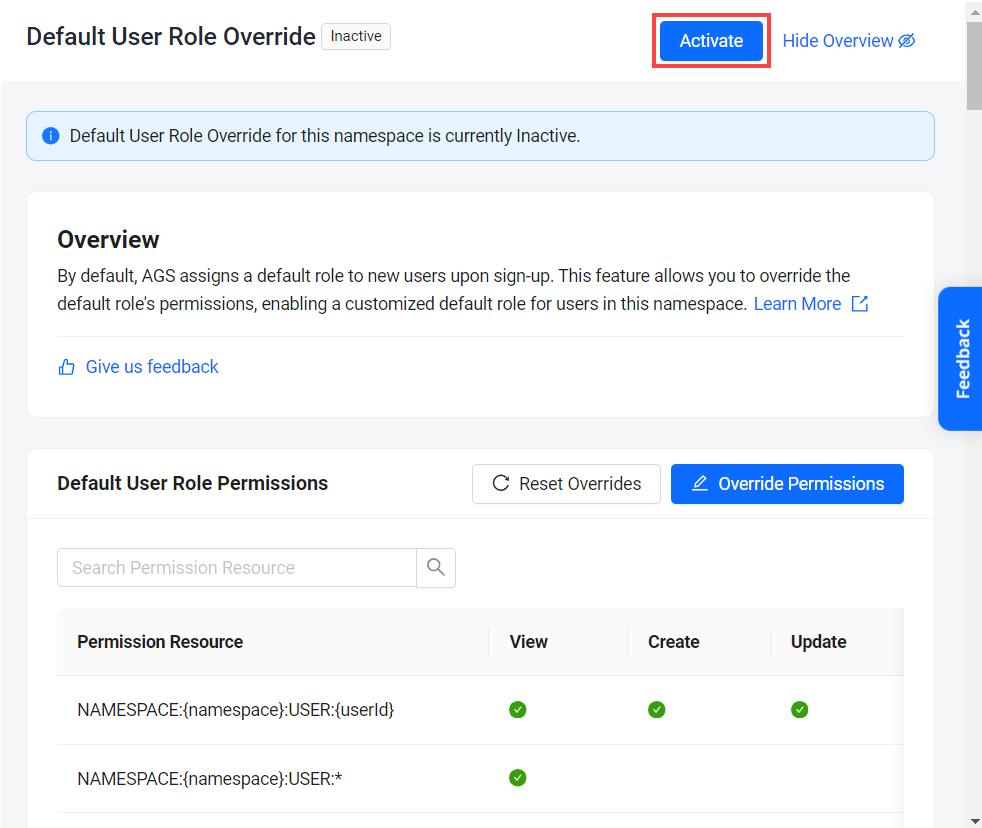 Active default user role override