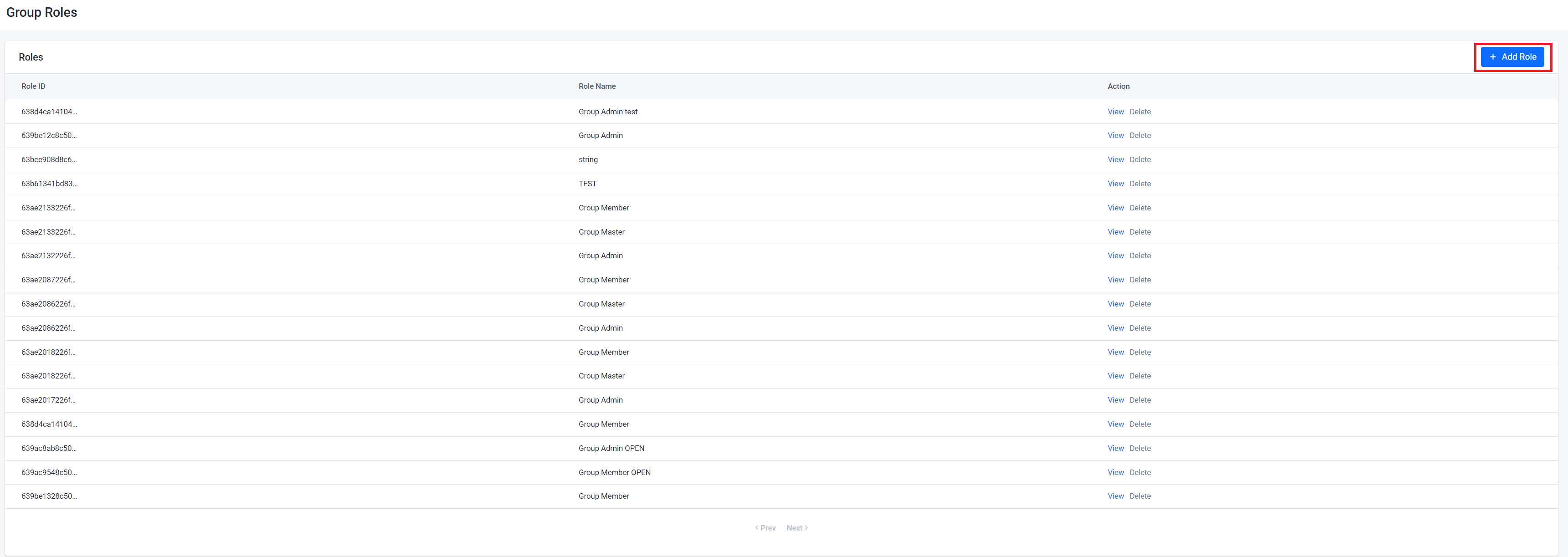 Image shows the Add Role button highlighted on the Group Roles page in the AGS Admin Portal