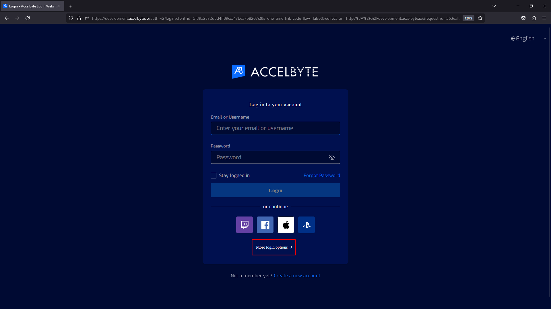 AccelByte Player Portal more login options