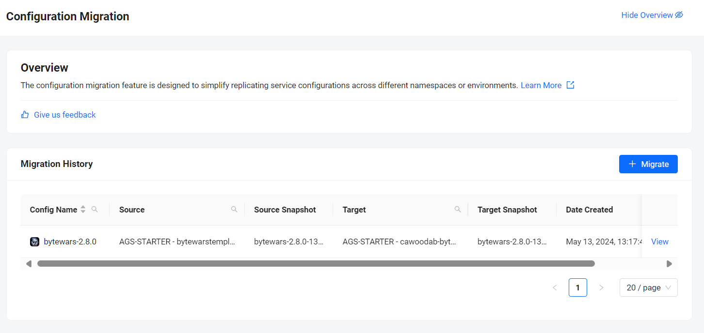 configuration migration page