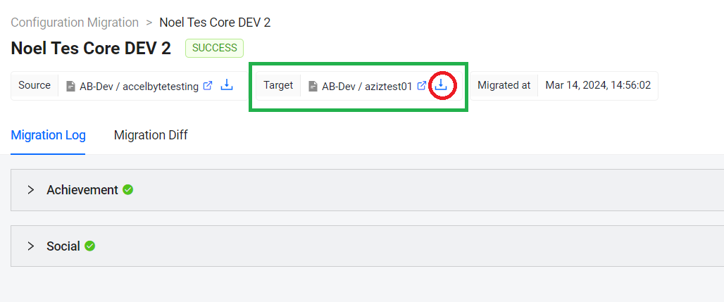 Download from Migration Detail