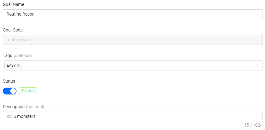 example of goal basic information configuration