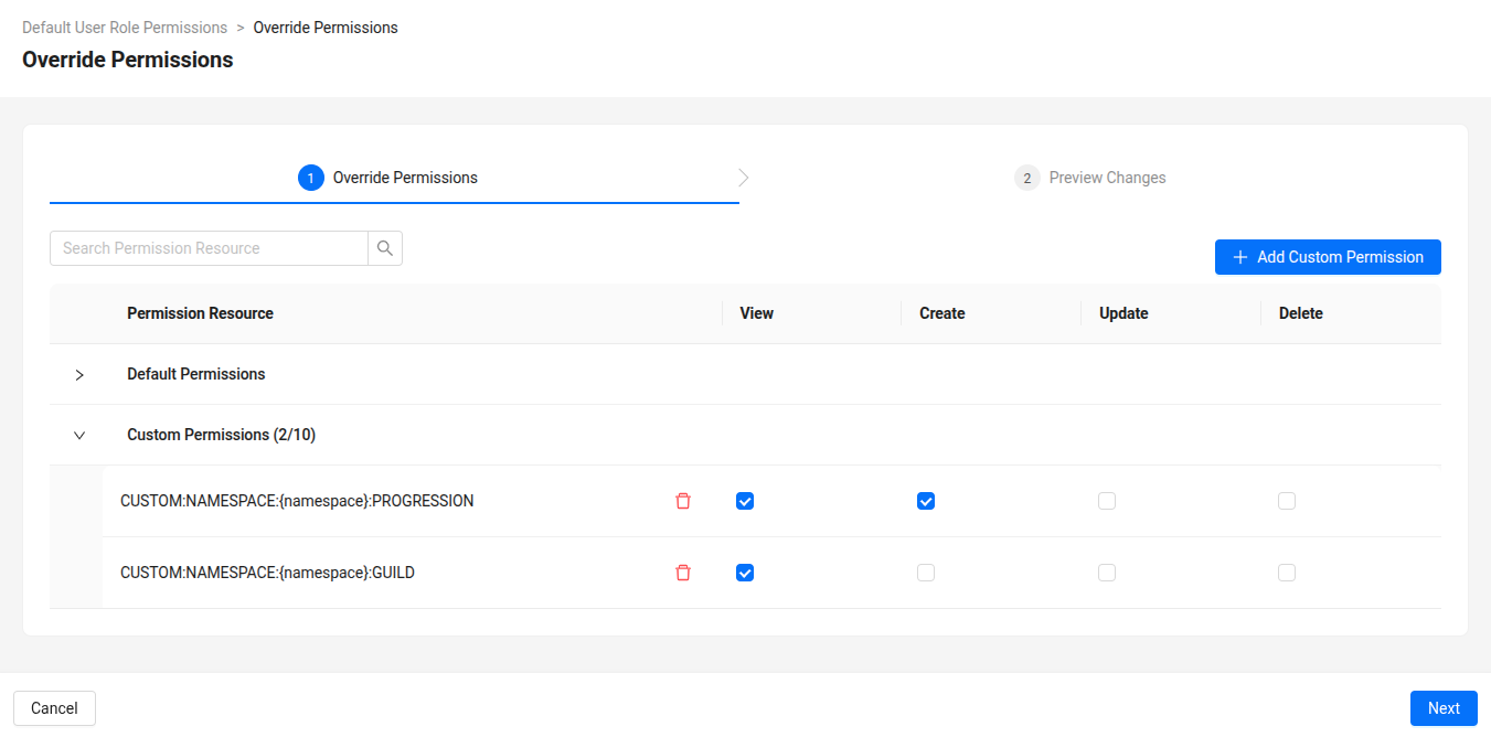 Add custom permission draft