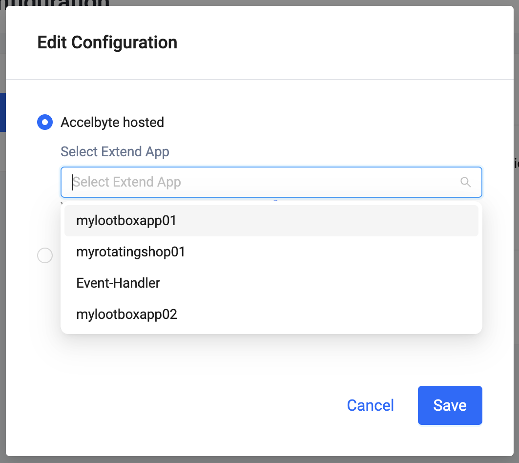 choose an AccelByte hosted extend apps