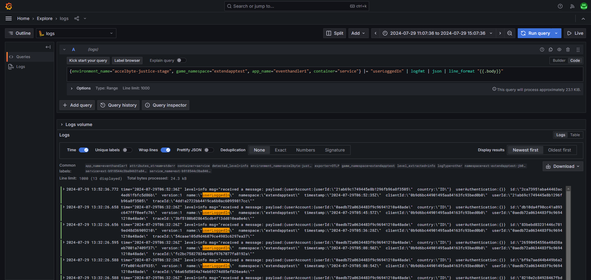 Event Handler logs transmission Event Handler