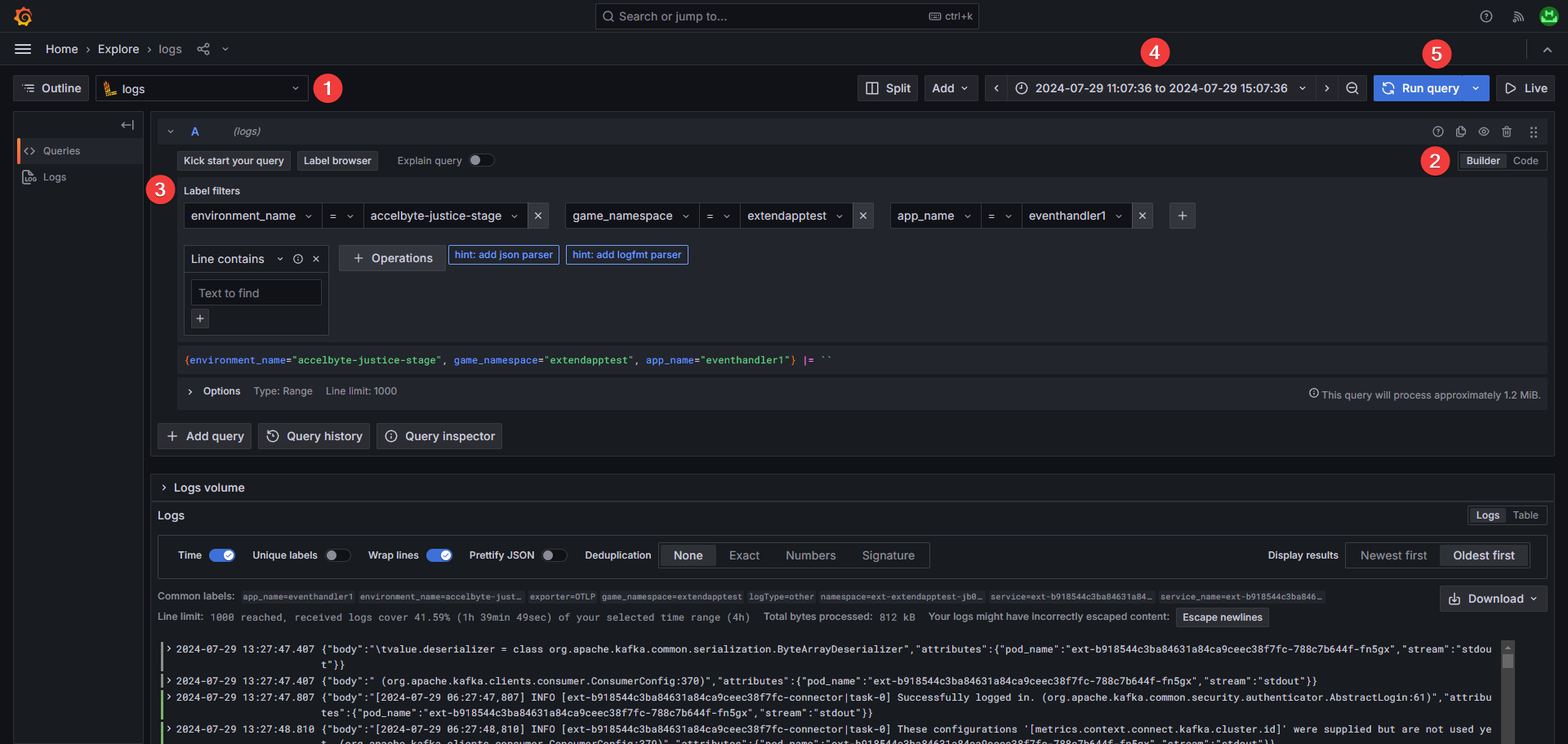 Event Handler basic query grafana logs