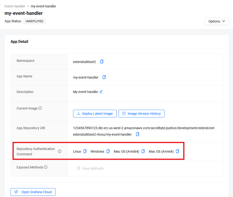 Repository authentication command under admin portal