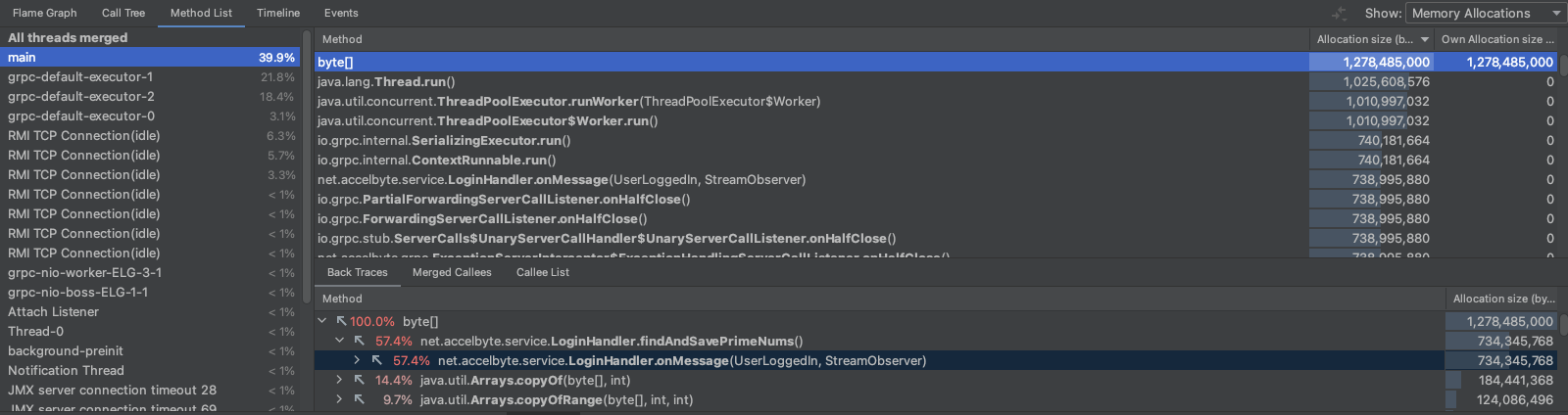 IntelliJ Profiler Memory Samples