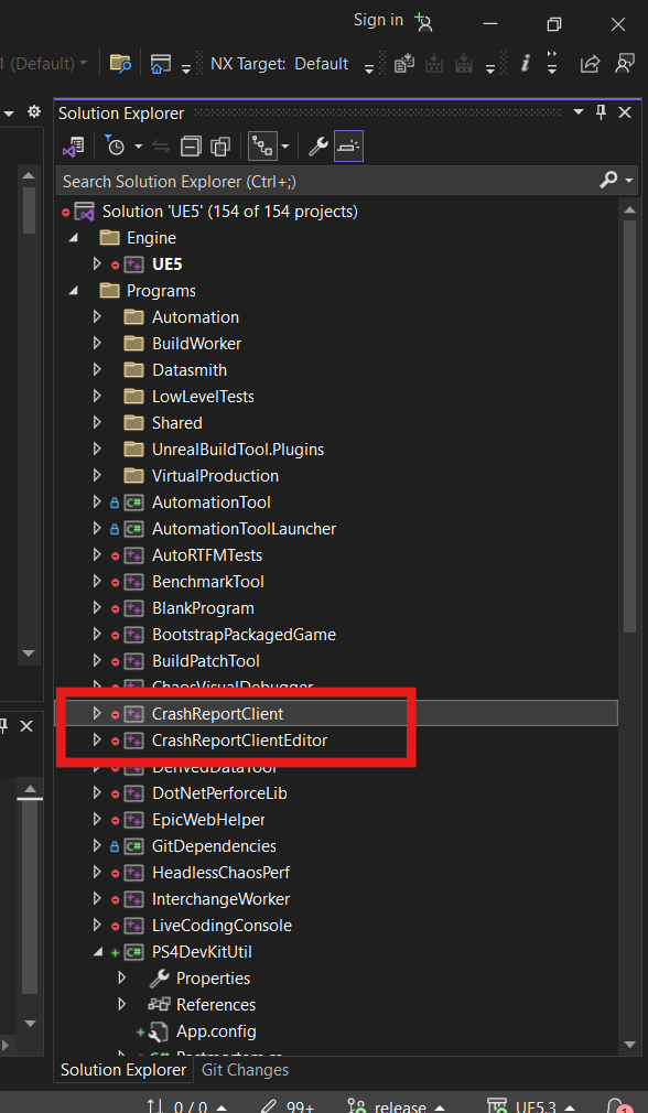 Visual Studio with the CRC projects to build highlighted