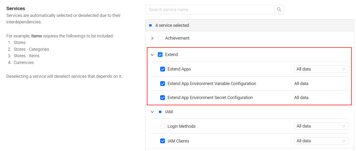 Extend service select source step