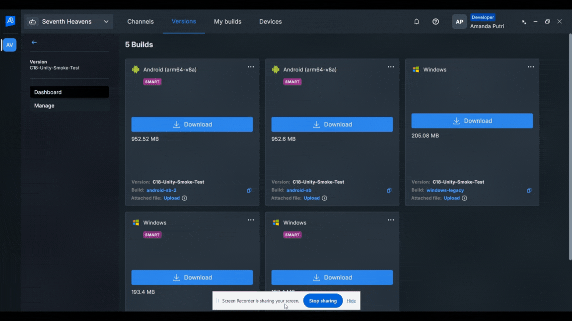 Deploy builds from version page
