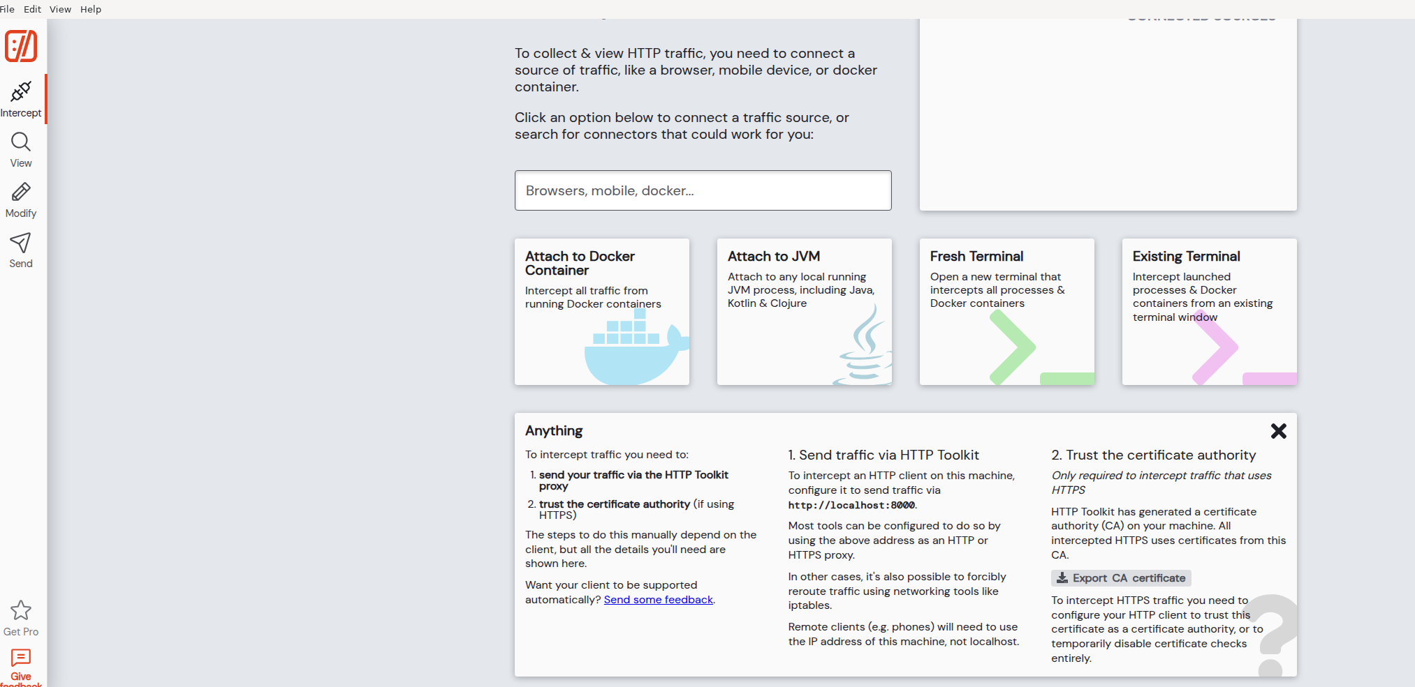 HTTP Toolkit CA Certificate Export