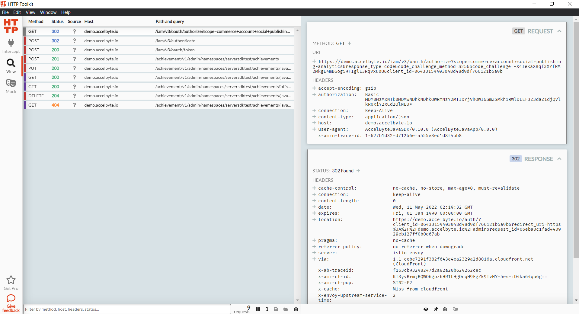 HTTP Toolkit Intercepted Requests
