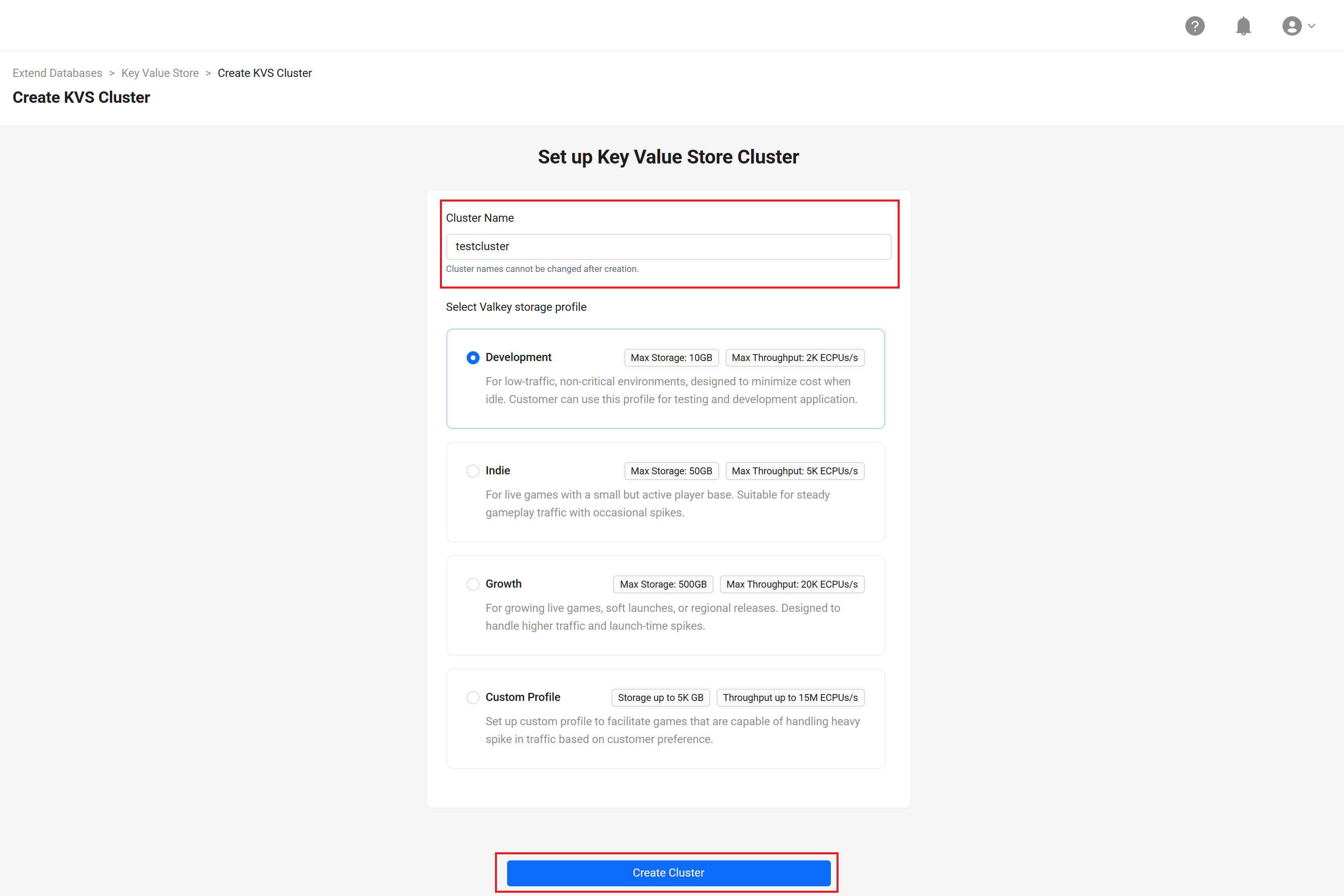 Key Value Store create