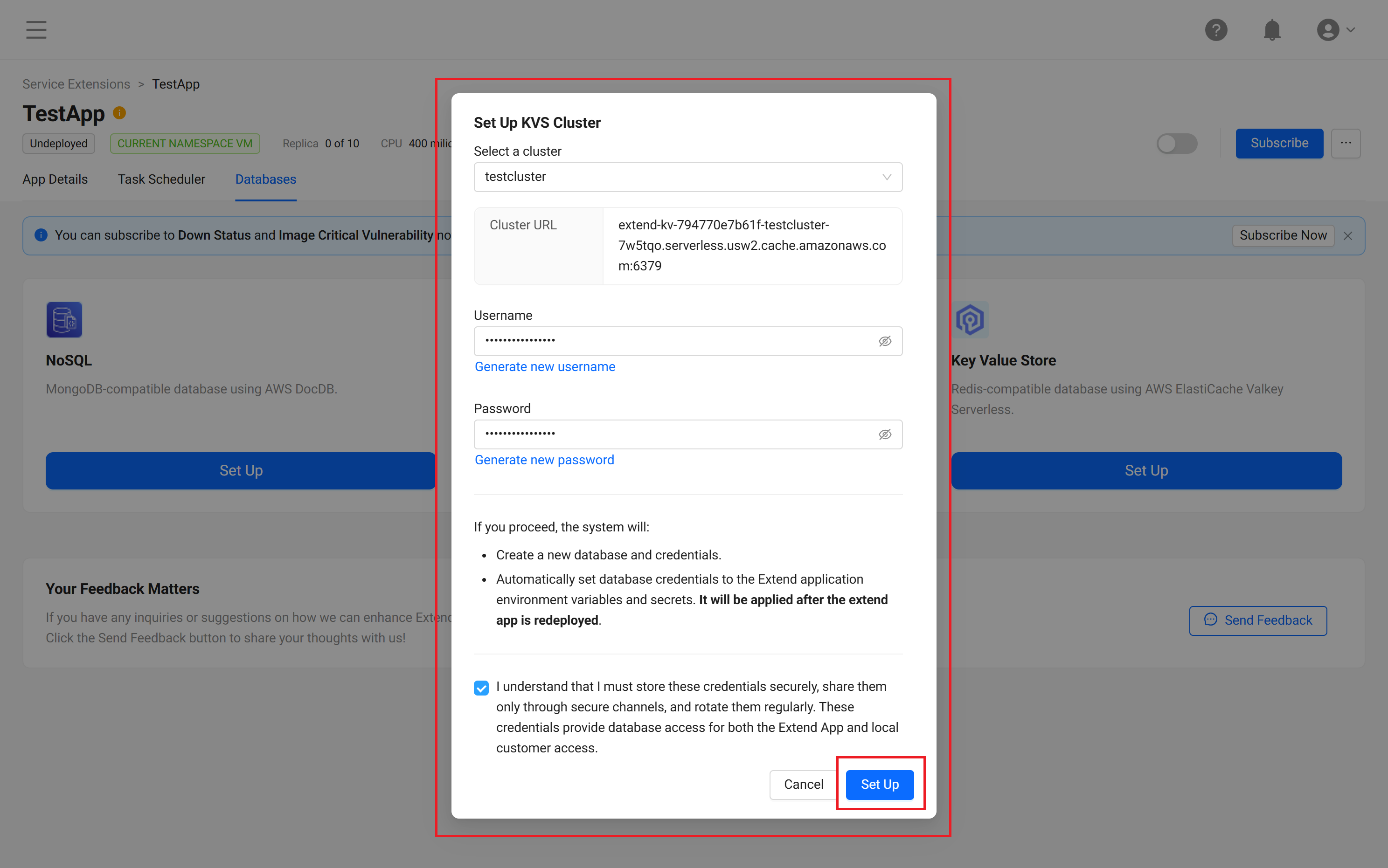 Key Value Store set up integration