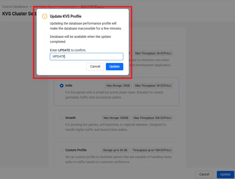 Key Value Store update confirmation