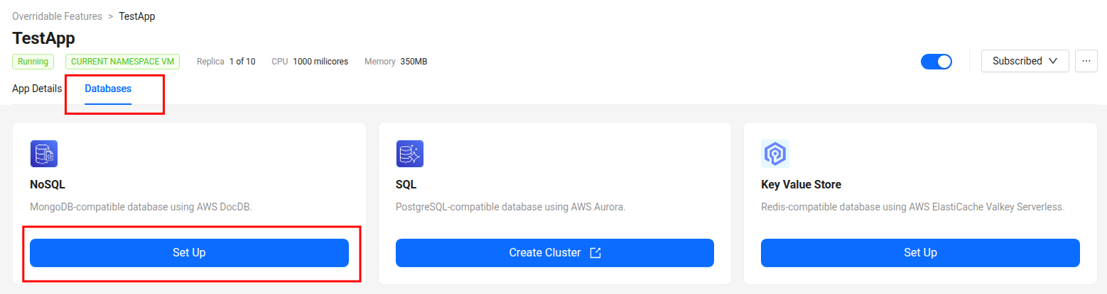 NoSQL Database tab
