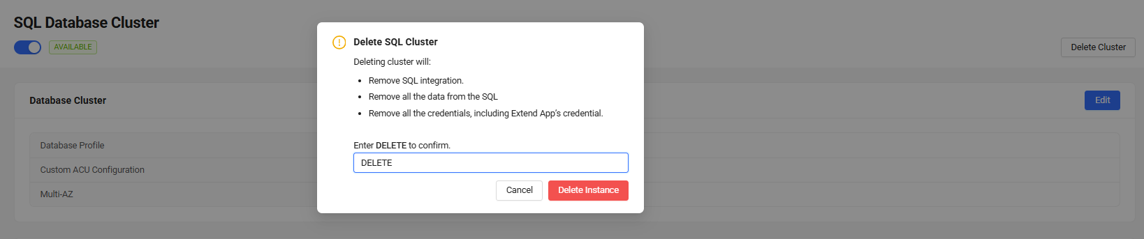 SQL Cluster delete confirmation