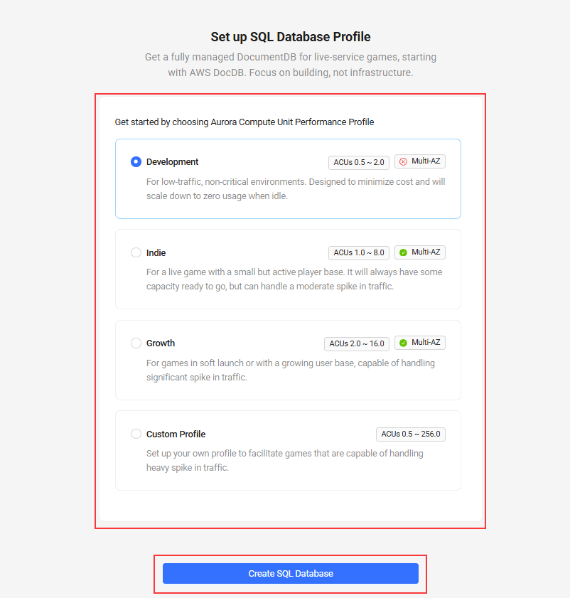 SQL Cluster database profile selection