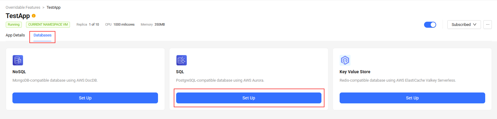 SQL Database tab
