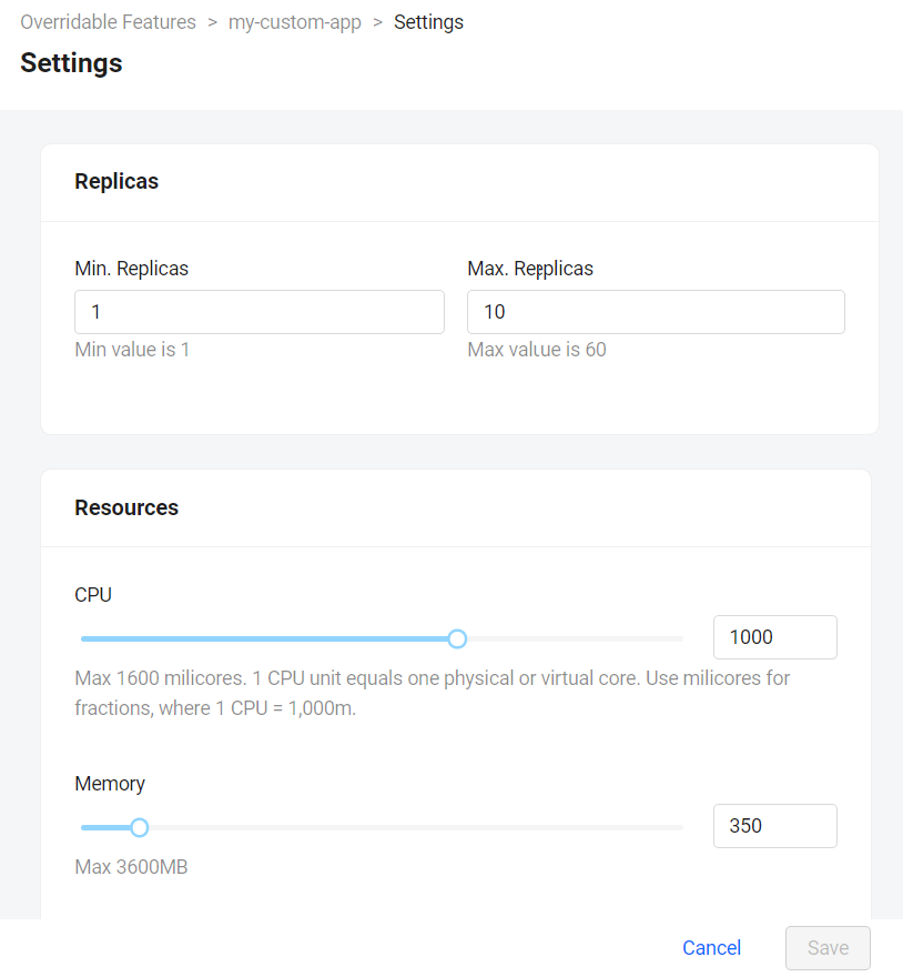 Settings page